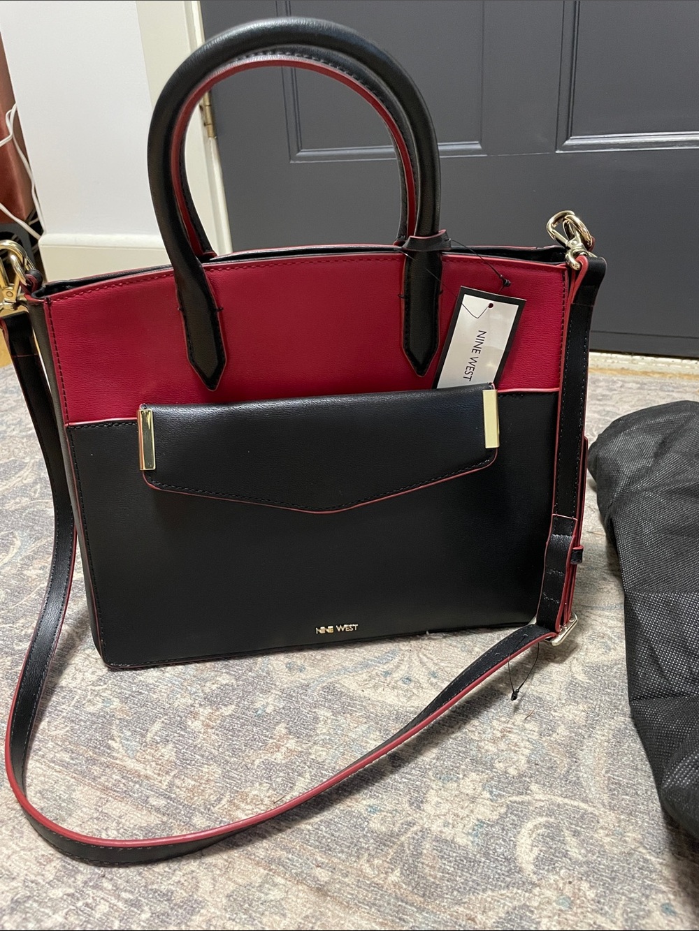 Nine West Black and Red Two-Tone Satchel with Gold Hardware